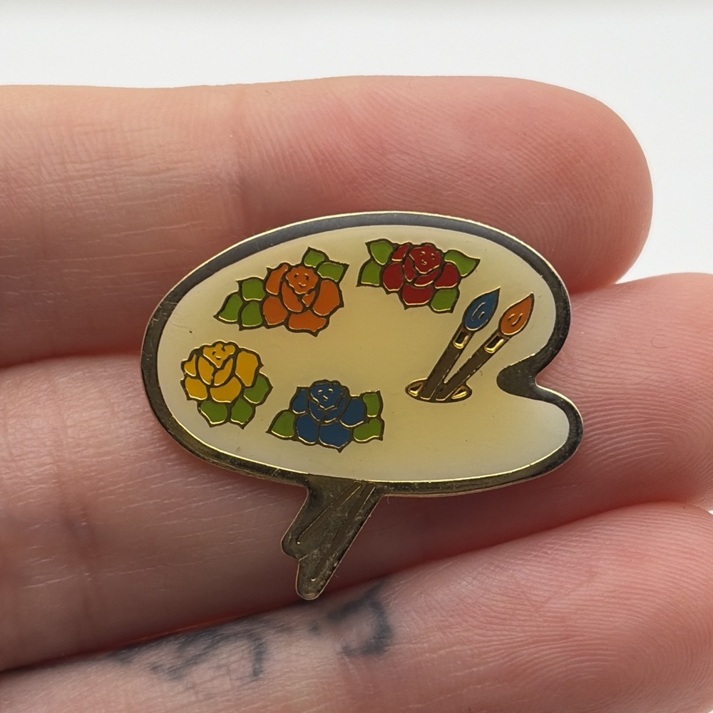 Vintage 89 Artist Painter Palette Flowers As Paints Paintbrush Art Lapel Hat Pin